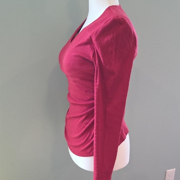 ChicMe Red Ribbed Fitted Top with Long Sleeves Built-bra Women's XL - Picture 6 of 16